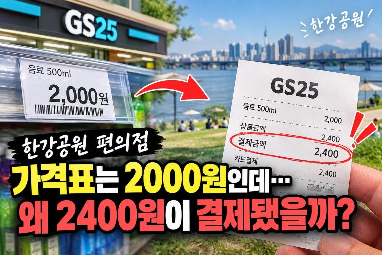 한강공원 편의점 가격표는 2000원인데… 왜 2400원이 결제됐을까?